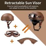 Vintage German Style Leather Half Helmet with Goggles