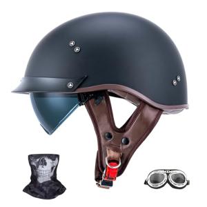 JQF Gear Retro Open Face Motorcycle Helmet - Matte Black