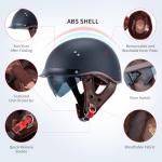 JQF Gear Retro Open Face Motorcycle Helmet - Matte Black
