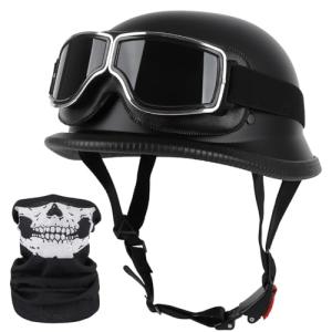 Vintage German Style Half Helmet with Goggles