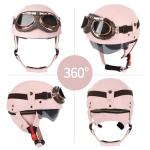 Pink German Style Half Motorcycle Helmet with Goggles