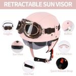 Pink German Style Half Motorcycle Helmet with Goggles