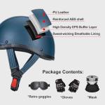 LNCHAO Retro Leather Half Motorcycle Helmet - Blue