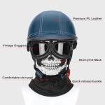 LNCHAO Retro Leather Half Motorcycle Helmet - Blue