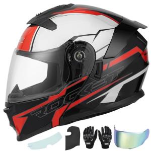 OUMURS Modular Full Face Motorcycle Helmet - Black