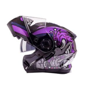 Purple Modular Motorcycle Helmet with Anti-Fog Lens