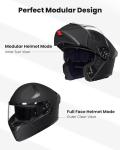 ILM Dual Visor Modular Motorcycle Helmet Matte Black
