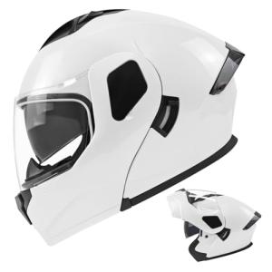 TTMiku Pearl White Dual Visor Modular Helmet