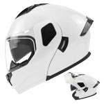TTMiku Pearl White Dual Visor Modular Helmet