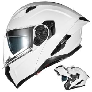 Auboa Modular Dual Visor Motorcycle Helmet - White XL