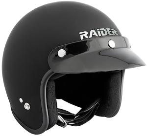 Raider Glossy Black Open Face Motorcycle Helmet