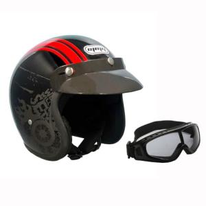 MMG Classic Open Face Motorcycle Helmet - Black/Red