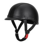 LNCHAO Retro Leather Half Motorcycle Helmet - Black