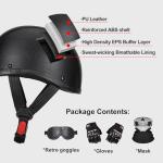 LNCHAO Retro Leather Half Motorcycle Helmet - Black