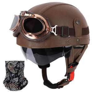 Retro German Style Half Helmet with Goggles