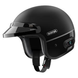 Sena Surge Mesh Intercom Enabled Open Face Smart Motorcycle Helmet (Matte Black/Gloss Black, XL)