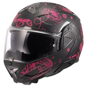 LS2 Helmets Advant II Modular Motorcycle Helmet W/SunShield (Matte Sophia Black/Pink - Large)