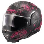 LS2 Helmets Advant II Modular Motorcycle Helmet W/SunShield (Matte Sophia Black/Pink - Large)