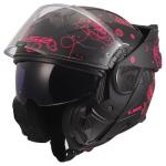 LS2 Helmets Advant II Modular Motorcycle Helmet W/SunShield (Matte Sophia Black/Pink - Large)