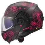 LS2 Helmets Advant II Modular Motorcycle Helmet W/SunShield (Matte Sophia Black/Pink - Large)