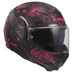 LS2 Helmets Advant II Modular Motorcycle Helmet W/SunShield (Matte Sophia Black/Pink - Large)