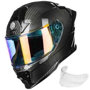 ILM Carbon Fiber Motorcycle Helmets Full Face Racing Helmet for Adult DOT ECE Cascos para Motos MF577P (3K Carbon Black,L)