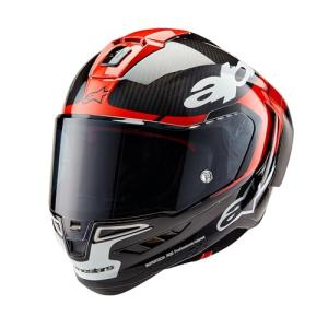 Alpinestars Supertech R10 Element Helmet, Carbon Fiber, Aerodynamic Full-Face Design, Ventilation & Safety, DOT & ECE Certified for Street & Track Riders, Black/Carbon Bright Red/White Glossy, L
