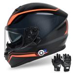 DOT Motorcycle Helmet Full Face Dual Visor + Bluetooth Headset Intercom + Gloves