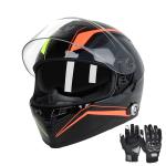 DOT Motorcycle Helmet Full Face Dual Visor + Bluetooth Headset Intercom + Gloves