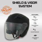 Milwaukee Helmets 9805DOT Matte Black Open Face 3/4 Half Helmet With Sun Visor