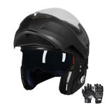 DOT Motorcycle Helmet Modular Dual Visor + Bluetooth Headset Intercom + Gloves