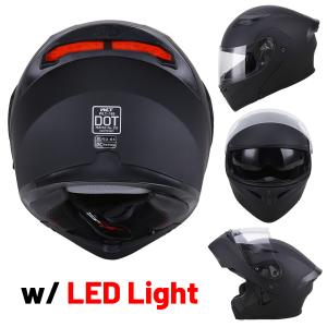 NEW DOT Flip up Modular Full Face Motorcycle Helmet Dual Visors with LED Helmet