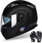 DOT Motorcycle Helmet Modular Dual Visor + Bluetooth Headset Intercom + Gloves