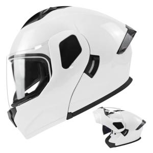 TTMiku Pearl White Dual Visor Modular Helmet