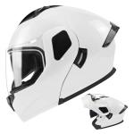 TTMiku Pearl White Dual Visor Modular Helmet