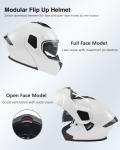 TTMiku Pearl White Dual Visor Modular Helmet