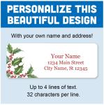 Christmas Holly Flowers Personalized Address Labels - 60-120 Pack