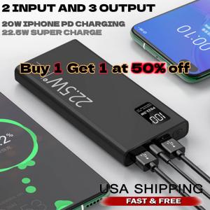 Power Bank 20000mAh 20W Charging Portable External Battery Backup For Cell Phone
