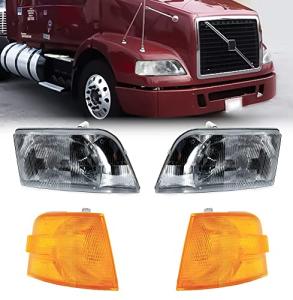 Torque PAIR Headlight (Without ALL Bulbs) with Turn Signal Light (Without Bulbs) SET Replacement for 1999-2017 Volvo VNM and 1996-2003 VN VNL Semi Trucks DOT SAE Approved (TR013, TR014)