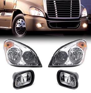 Torque Headlight PAIR Fog Light Lamp SET Replacement for 2008-2017 Freightliner Cascadia semi Trucks [Included All Bulbs] Assembly DOT SAE Approved Driver Left Passenger Right Side (TR030, TR031)