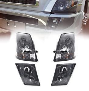 Torque PAIR Headlight and Fog Light Set Replacement for 2004-2017 Volvo VNL VN semi Trucks Driver Left and Passenger Right Side Assembly DOT SAE Approved [Included All Bulbs] (TR001, TR002)