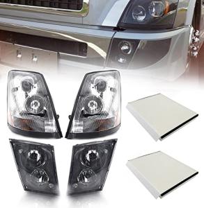 TORQUE Pair Headlight with Fog Light Set and 2 Cabin Air Filters Replacement for 2004-2018 Volvo VNL VN semi Trucks Left Right Side Assembly DOT SAE Approved [Included All Bulbs] (TR001, TR002, TR078)