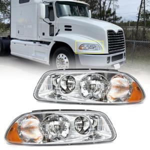 Sunhua Headlight Assembly Fit for MACK GU4 GU5 GU7 CT713 GU8 CX CXN CXU CTP Semi Trucks, Pair of Chrome Headlamp Left/Driver & Right/Passenger Side Halogen,Bulbs Included