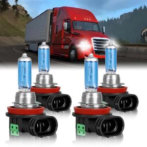QUAYUB Fit For Freightliner Cascadia Commercial Truck 2008-2017 Halogen Headlight Bulbs, H11 High Beam+H11 Low Beam, High Performance Replacement Bulb, Pack of 4