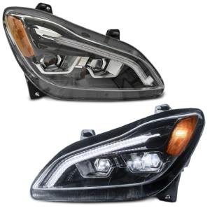 Truckingmann Pair P54-6157-100 Full CREE LED Headlights for Kenworth T680 2022 2023 2024 Semi Trucks LED Projector with Stripe Blackout OEM Plug DOT SAE Approved (KWN-1701B-LR)