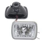 YLT AUTO 7x6 Inch Semi-Sealed Beam Crystal Headlight Headlamp with White Led Halo Replacement Kit Diamond Cut Clear Glass Chrome Housing H6054 H6052 H6014