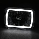YLT AUTO 7x6 Inch Semi-Sealed Beam Crystal Headlight Headlamp with White Led Halo Replacement Kit Diamond Cut Clear Glass Chrome Housing H6054 H6052 H6014