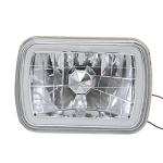 YLT AUTO 7x6 Inch Semi-Sealed Beam Crystal Headlight Headlamp with White Led Halo Replacement Kit Diamond Cut Clear Glass Chrome Housing H6054 H6052 H6014