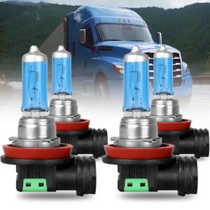 FZPJJNB Halogen Headlight Bulbs For Freightliner Cascadia Commercial Truck 2008 2009 2010 2011 2012 2013 2014 2015 2016 2017, H11High/Low Beam Combo, 5500K Standard Replacement Car Headlight, 4 Pack