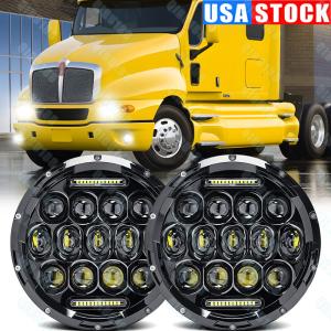 Pair Fit for Kenworth T2000 Semi-truck 7"Inch Round LED Headlights High Low Beam